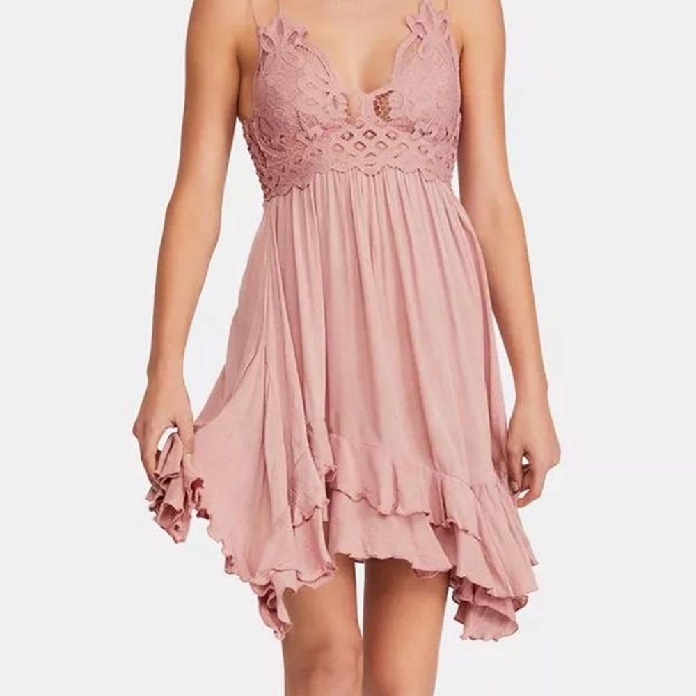 Free People Flowy Ruffle Boho Adella Lace Mini Dress Size XS